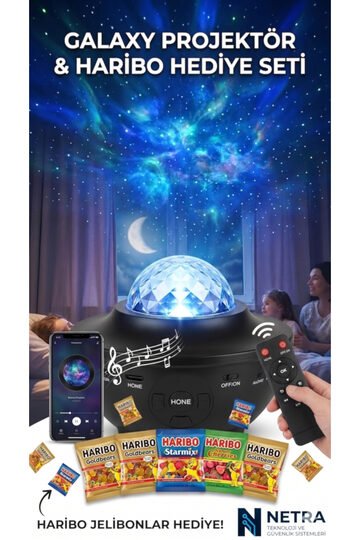 Elieldam Doğum Günü Özel Gün Galaksi Gece Lambası 21 Işık Gösterisi + Haribo Jelibonlu