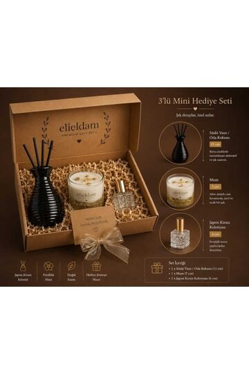 Elieldam Doğum Günü, Özel Gün, Yeni Ev Hediyesi Siyah Vazo ve Japon Kirazı Kolonyası Mini Set