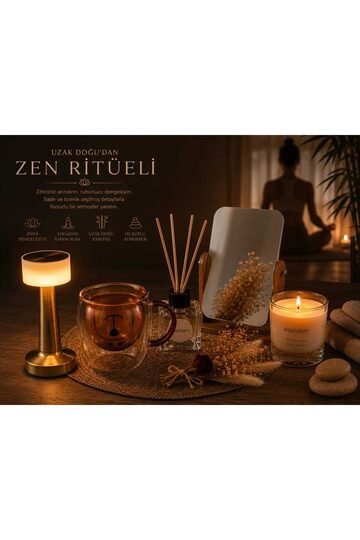 Elieldam Doğum Günü, Özel Gün, Yeni Ev Hediyesi Zen Ritüeli Masa Lambası & Mum & Ayna & Broksilikat Bardak & Oda Kokusu & Çiçekler 6'lı Hediye Seti