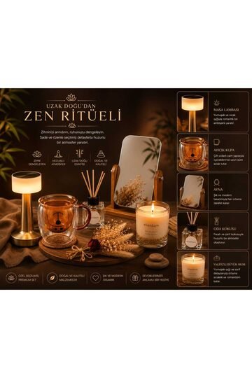 Elieldam Doğum Günü, Özel Gün, Yeni Ev Hediyesi Zen Ritüeli Masa Lambası & Mum & Ayna & Broksilikat Bardak & Oda Kokusu & Çiçekler 6'lı Hediye Seti