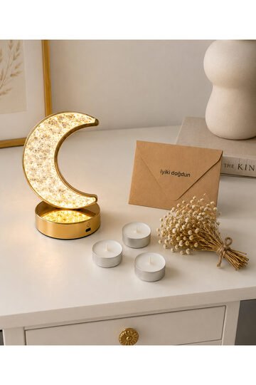 Elieldam Doğum Günü Özel Gün Yeni İş Hediye Dekoratif Ay Işığı Hilal Masa Lambası 3 Renkli Ambiyans Led Gece Lambası Seti