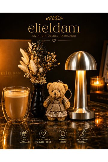 Elieldam Doğum Günü, Özel Gün, Yeni İş Hediyesi Çift Cidarlı Bardak, Dekoratif Çiçekli Vazo, Şarjlı Dokunmatik Lamba ve Ayıcıklı anahtarlık 4lü Hediye Seti