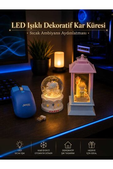 Elieldam Doğum Günü, Özel Gün, Yeni İş Hediyesi Kablosuz Mouse ve LED Işıklı Kar Küresi 3'lü Hediye Seti