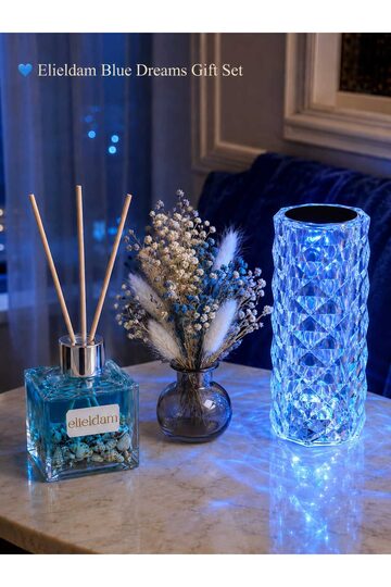 Elieldam Doğum Günü, Özel Gün, Yeni İş, Sevgiliye Hediye, Yeni Ev Hediyesi Oda Kokusu, Vazo ve Kristal LED Lamba Premium Set