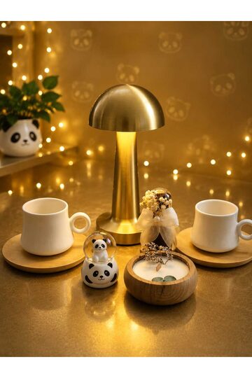 Elieldam Doğum Günü, Özel Gün, Yeni İş, Yeni Ev Hediyesi Gold Panda Masa Lambası ve Fincan Seti