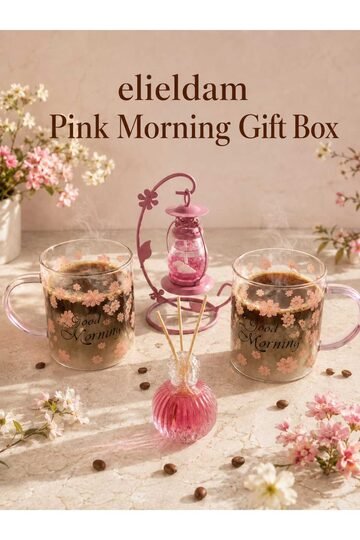 Elieldam Doğum Günü, Özel Gün, Yeni İş, Yeni Ev Hediyesi Good Morning Cam Bardak, Oda Kokusu ve Jel Mumlu Fener Seti
