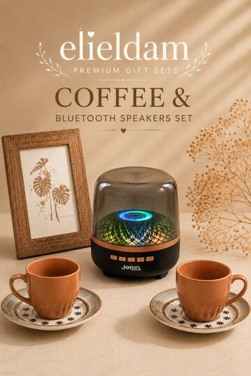 Elieldam Doğum Günü, Özel Gün, Yeni İş, Yeni Ev Hediyesi İkili Fincan Takımı, Işıklı Bluetooth Hoparlör ve Ahşap Çerçeve Seti