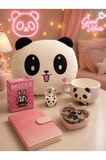 Elieldam Doğum Günü, Özel Gün, Yeni İş, Yeni Ev Hediyesi Panda Yastık, Kupa, Kar Küresi, Defter ve Toka Seti
