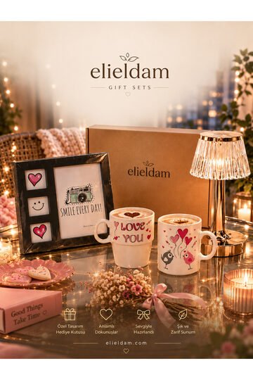 Elieldam Doğum Günü, Özel Gün, Yeni İş, Yeni Ev Hediyesi; Şarjlı Dokunmatik Masa Lambası, Dekoratif Çerçeve, 2li Kupa Hediye Seti