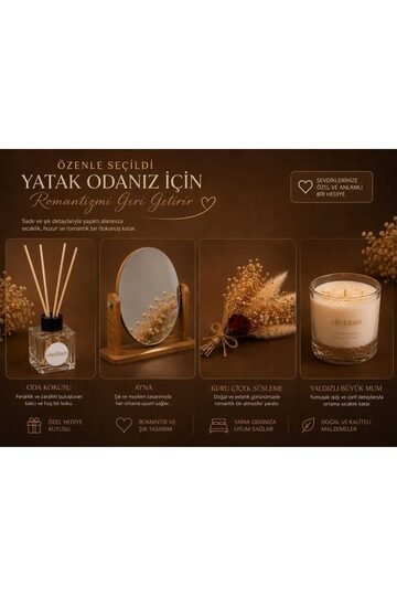 Elieldam Yeni Ev, Doğum Günü, Özel Gün Hediyesi Oda Kokusu, & Oval Büyük Boy Makyaj Aynası & Kokulu Soya Mumlu Hediye Seti
