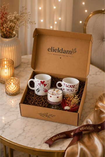 Elieldam Yeni İş, Doğum Günü, Özel Gün, Sevgiliye Hediye Kupa ve Kadeh Soya Wax Mum Premium Hediye Set