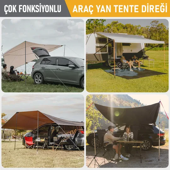 HAEGS Ayarlanabilir Tarp Tente Direkleri, 2`li Set, Teleskopik Alüminyum Çadır Gölgelik Branda Direkleri, Kamp Direği Katlanabilir Hafif Karavan Araç Yan Tente Direği  - Turuncu