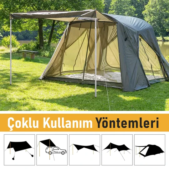 HAEGS Ayarlanabilir Tarp Tente Direkleri, 2`li Set, Teleskopik Alüminyum Çadır Gölgelik Branda Direkleri, Kamp Direği Katlanabilir Hafif Karavan Araç Yan Tente Direği  - Turuncu
