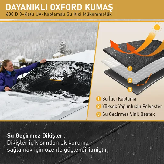 Haegs Buz ve Kar Önleyici Araç Ön Cam Örtüsü Brandası | Ağır Hizmet Tipi 600D Oxford Kumaş | Arabalar, SUV`lar, Kamyonetler İçin Oto Ön Cam Koruyucu Güneşlik | Don Örtüsü (175x106cm) STD - Siyah