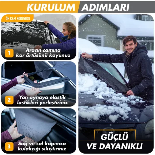 Haegs Buz ve Kar Önleyici Araç Ön Cam Örtüsü Brandası | Ağır Hizmet Tipi 600D Oxford Kumaş | Arabalar, SUV`lar, Kamyonetler İçin Oto Ön Cam Koruyucu Güneşlik | Don Örtüsü (175x106cm) STD - Siyah