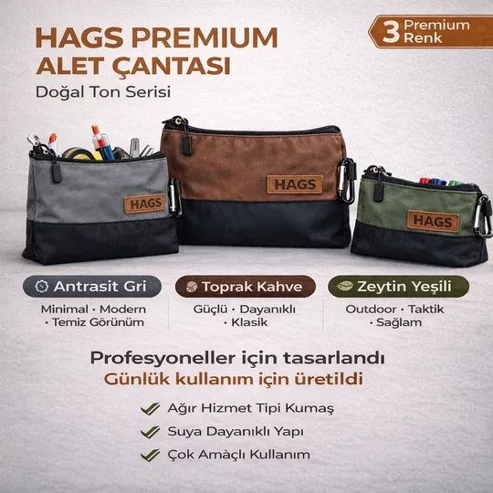 HAEGS Fermuarlı Küçük Alet Çantası, Oxford Kumaş, Karabina Kancalı, Su Geçirmez Dik Durabilen Çok Amaçlı Alet Takım Organizer Düzenleyici Saklama Çantası, Ağır Hizmet Tipi (3`lu Karışık Boy - Doğal Renkler)