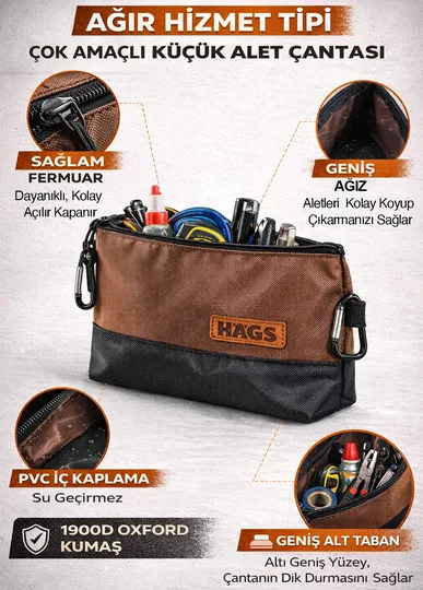 HAEGS Fermuarlı Küçük Alet Çantası, Oxford Kumaş, Karabina Kancalı, Su Geçirmez Dik Durabilen Çok Amaçlı Alet Takım Organizer Düzenleyici Saklama Çantası, Ağır Hizmet Tipi (3`lu Karışık Boy - Sıcak Renkler)