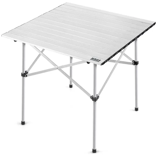 Haegs Güçlendirilmiş Alüminyum Katlanır Kamp Masası, Katlanabilir Outdoor Masa, Piknik Masası, Menteşeli Sistem, Dayanıklı Sağlam Gövdeli Kamp Masası, Taşınabilir Hafif, 3-4 Kişilik, 70x70x60cm Gümüş