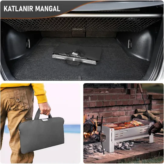 Haegs Katlanır Mangal, Galvaniz Metal, Kömür Mangalı, Izgaralı, Portatif taşınabilir Pratik Mangal