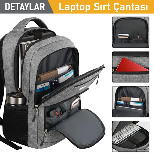 Haegs Laptop Sırt Çantası, Multi Cepli İş Seyahat Çantası, Dizüstü Bilgisayar Sırt Çantası, Suya Dayanıklı, Kolej Bilgisayar Çantası, Kadınlar ve Erkekler İçin Çok Bölmeli Organizer Çanta - Gri