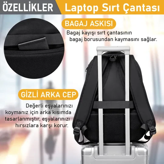 Haegs Laptop Sırt Çantası, Multi Cepli İş Seyahat Çantası, Dizüstü Bilgisayar Sırt Çantası, Suya Dayanıklı, Kolej Bilgisayar Çantası, Kadınlar ve Erkekler İçin Çok Bölmeli Organizer Çanta - Siyah