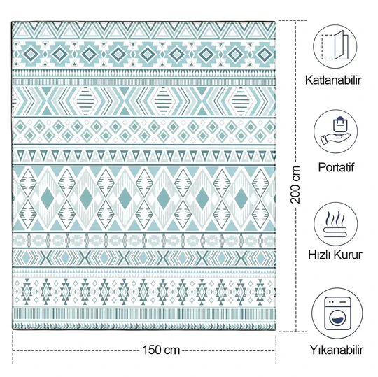 Haegs Piknik Örtüsü, Çanta Kamp Matı, Plaj Matı, Piknik Yer Örtüsü, Seyahat, Kamp, Outdoor, Park Çim Kum Tutmaz, Su Geçirmez, Kullanışlı Çanta Model, Katlanabilir 200x150cm - Etnik Boho
