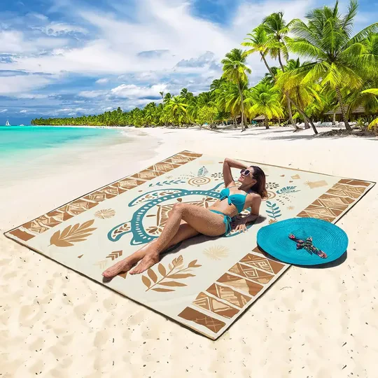 Haegs Piknik Örtüsü, Çanta Kamp Matı, Plaj Matı, Piknik Yer Örtüsü, Seyahat, Kamp, Outdoor, Park Çim Kum Tutmaz, Su Geçirmez, Kullanışlı Çanta Model, Katlanabilir 200x150cm - Etnik Kaplumbağa Bej