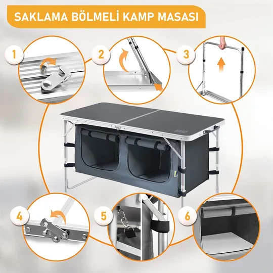 Haegs Saklama Dolaplı Kamp Masası, Outdoor Kamp Mutfağı, Kamp Dolabı, Katlanabilir Kamp Piknik Masası, Seyahat Mutfağı, Mutfak Dolabı, Depolama bölmeli, Dış Mekan Mutfağı 90-50cm- Mermer Desenli
