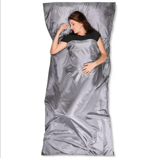 Haegs Seyahat Uyku Nevresimi, Saten Polyester, Hafif Kompakt Taşınabilir Seyahat tipi Nevresim Takımı, Otel için Temiz Çarşaf, Kamp Uyku Tulumu Astarı, Kamp Çadır Çarşafı 220 x 105cm Gri