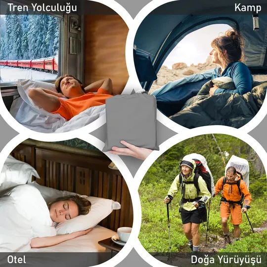 Haegs Seyahat Uyku Nevresimi, Saten Polyester, Hafif Kompakt Taşınabilir Seyahat tipi Nevresim Takımı, Otel için Temiz Çarşaf, Kamp Uyku Tulumu Astarı, Kamp Çadır Çarşafı 220 x 105cm Gri