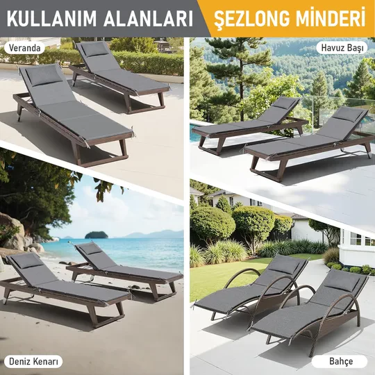 Haegs Şezlong Minderi, Havuz Plaj Outdoor Kamp için Katlanır Sünger Minder, Dış Mekan Süet Kumaş Kılıf, Dış Mekan Mobilyaları İçin Veranda Yedek Minderi - 22 Dens - 180x55x4 cm - Bej