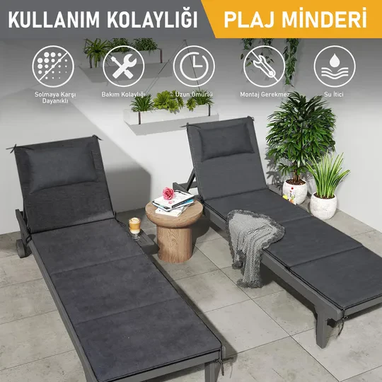Haegs Şezlong Minderi, Havuz Plaj Outdoor Kamp için Katlanır Sünger Minder, Dış Mekan Süet Kumaş Kılıf, Dış Mekan Mobilyaları İçin Veranda Yedek Minderi - 22 Dens - 180x55x4 cm - Bej