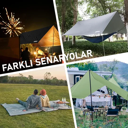 Haegs Su Geçirmez Tarp Tente Gölgelik Örtü, 4 Mevsim Taşınabilir Örtü Branda Çok İşlevli Outdoor Açık Hava Kamp Seyahat Tente Branda Barınak Yağmurluk, Güneşlik Karavan Yan Gölgelik Çadır 300x300 cm Koyu Mavi