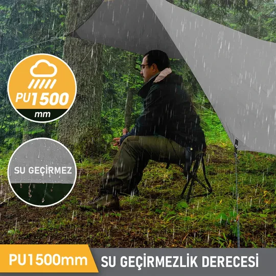 Haegs Su Geçirmez Tarp Tente Gölgelik Örtü, 4 Mevsim Taşınabilir Örtü Branda Çok İşlevli Outdoor Açık Hava Kamp Seyahat Tente Branda Barınak Yağmurluk, Güneşlik Karavan Yan Gölgelik Çadır 300x300 cm Koyu Mavi