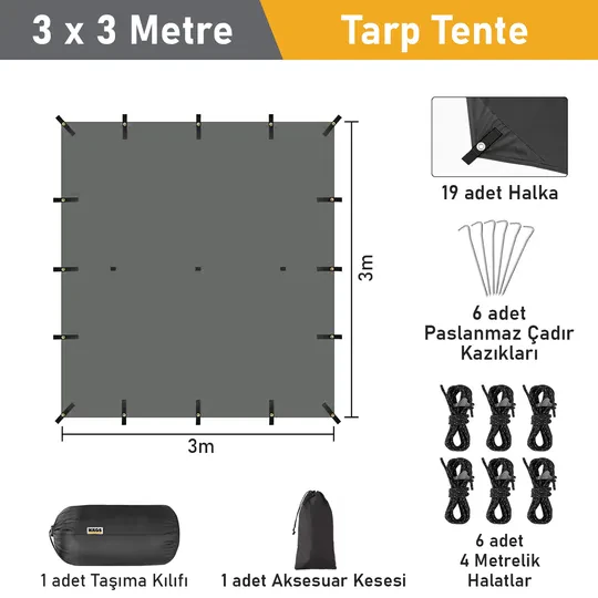 Haegs Su Geçirmez Tarp Tente Gölgelik Örtü, 4 Mevsim Taşınabilir Örtü Branda Çok İşlevli Outdoor Açık Hava Kamp Seyahat Tente Branda Barınak Yağmurluk, Güneşlik Karavan Yan Gölgelik Çadır 300x300 cm Koyu Mavi