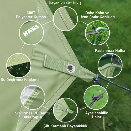 Haegs Su Geçirmez Tarp Tente Gölgelik Örtü, 4 Mevsim Taşınabilir Örtü Branda Çok İşlevli Outdoor Açık Hava Kamp Seyahat Tente Branda Barınak Yağmurluk, Güneşlik Karavan Yan Gölgelik Çadır 300x300 cm Koyu Mavi
