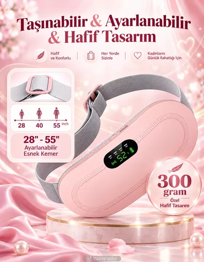 Isıtmalı Şarjlı Masaj Kemeri – Regl Kemeri – Kramp – Bel ve Karın Masaj Aleti, Hafif Titreşimli