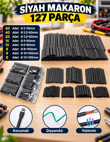 Isıyla Daralan Makaron Kablo Seti 127 Parça Kablo Tamir Kiti
