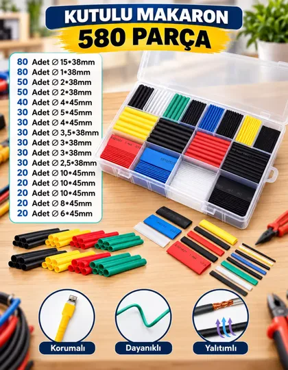 Isıyla Daralan Makaron Kablo Seti 580 Parça Kablo Tamir Kiti