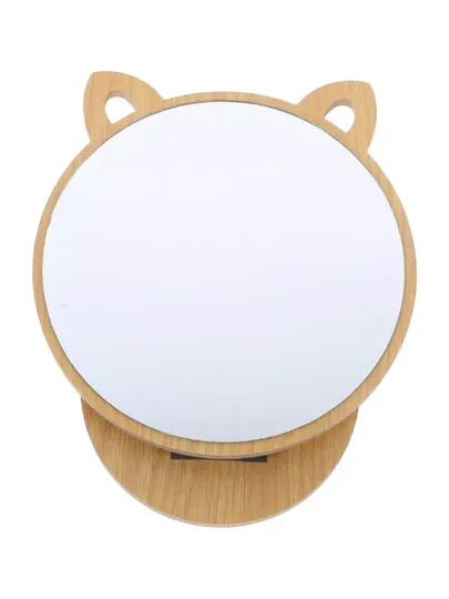 Kedi Ayna Ahşap Standlı Masa üstü Makyaj Aynası Make Up 19CM