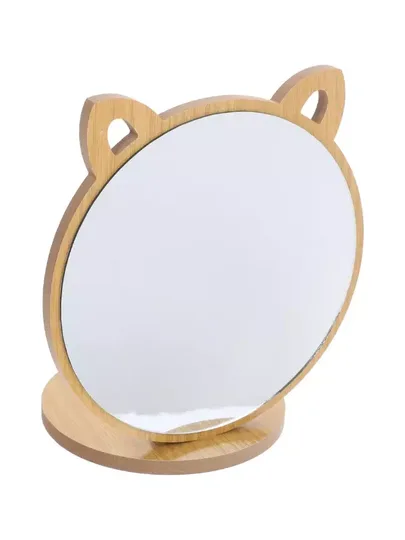 Kedi Ayna Ahşap Standlı Masa üstü Makyaj Aynası Make Up 19CM