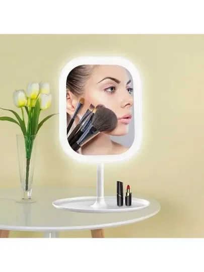 Masaüstü Dokunmatik Makyaj Aynası Led Işıklı Beyaz Renk Make Up Mirror 3 Modlu Standlı