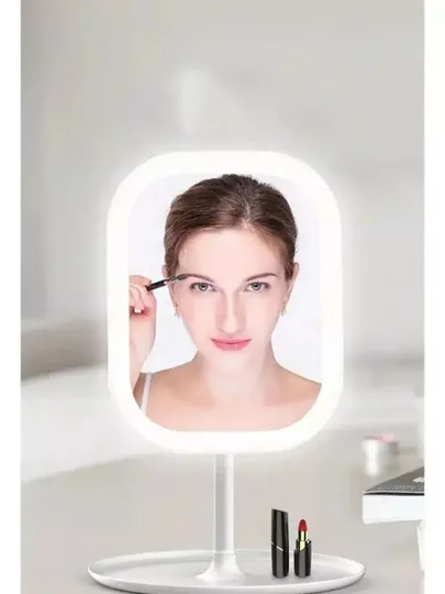 Masaüstü Dokunmatik Makyaj Aynası Led Işıklı Beyaz Renk Make Up Mirror 3 Modlu Standlı