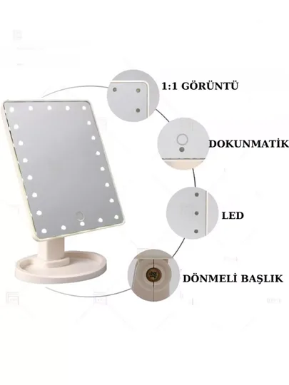 Pilli Usb li Dokunmatik Led Işıklı Masa Üstü Makyaj Aynası