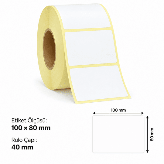 Poswell 100mm X 80mm Tek Sıra Kuşe Etiket 500'lü Sarım