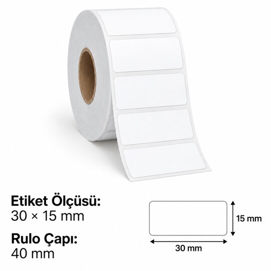 Poswell 30 mm x 15 mm PP Termal Etiket 2.000 Adet