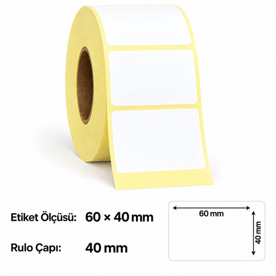 Poswell 60mm X 40mm Tek Sıra Kuşe Etiket 1.000'li Sarım