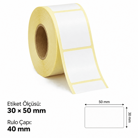 Poswell Termal Etiket 30Mm X 50Mm Tek Sıra 1000 Adet