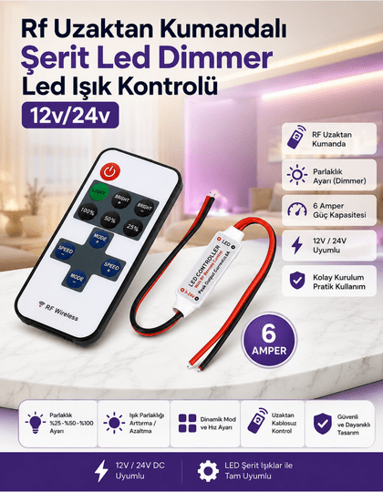 RF Uzaktan Kumandalı Şerit Led Dimmer LED Işık Kontrolü 12V/24V