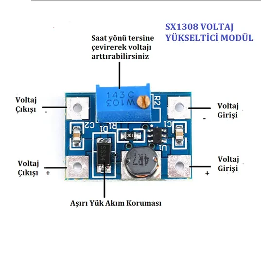 SX-1308 DC-DC Ayarlanabilir Voltaj Yükseltici Modülü 2-28V 2A